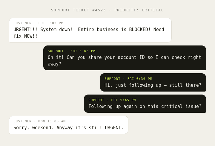 Chat joke: urgent, then vanishes